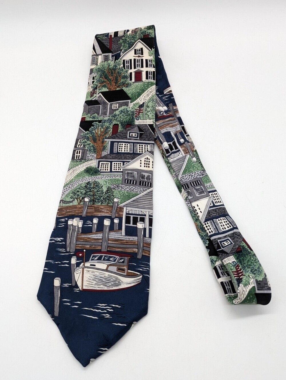 Vintage Tango American Series 1926 New England Village Boat Silk Necktie